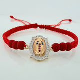 Red Woven Bracelet Virgin of Guadalupe 2.1gr / Three 18K Golds &