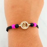 Black Woven Bracelet Virgin Mary 1.65gr / 18K Yellow Gold &