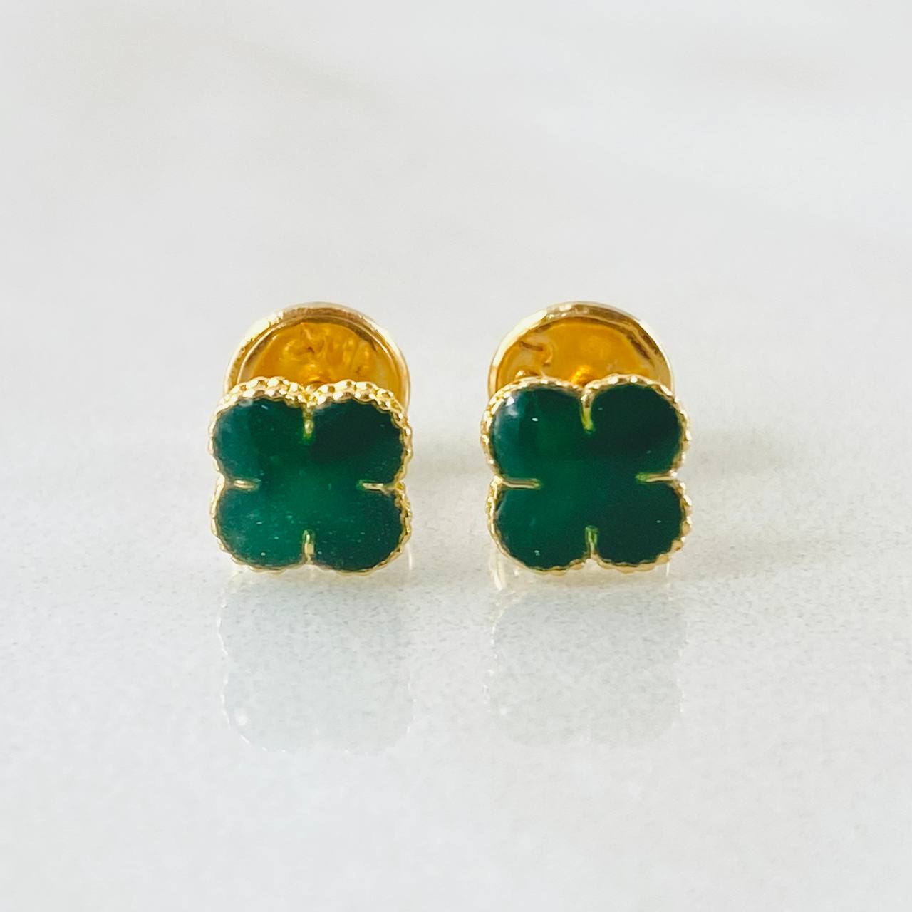 Clover Stud Earrings Green 0.9gr / 18K Gold