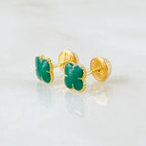 Clover Stud Earrings Green 0.9gr / 18K Gold