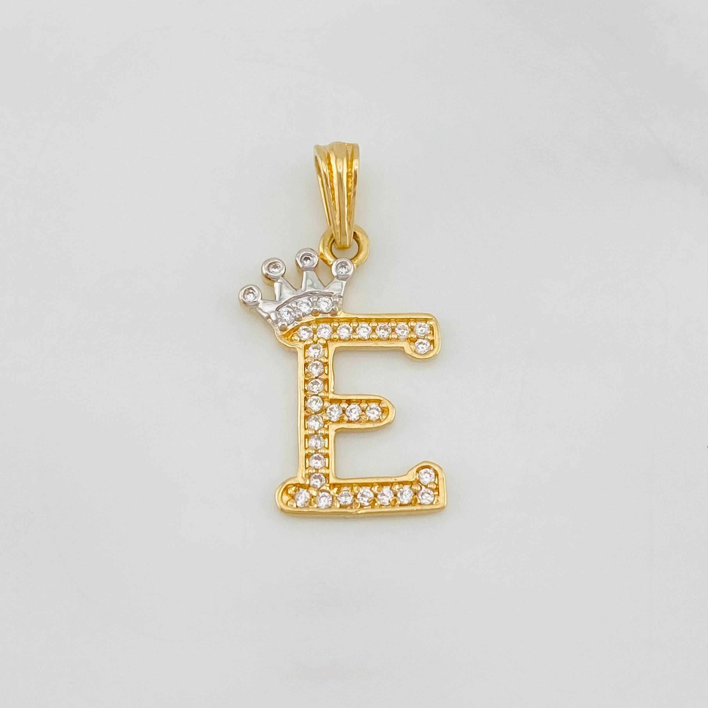 Pendant Crown Letter E 1.25 g / 1 in Two Yellow White Gold 18K