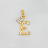 Pendant Crown Letter E 1.25 g / 1 in Two Yellow White Gold 18K
