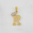 Pendant Crown Letter R 1.55 g / 1 in Two Yellow White Gold 18K