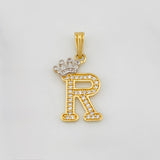 Pendant Crown Letter R 1.55 g / 1 in Two Yellow White Gold 18K