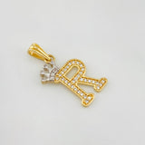 Pendant Crown Letter R 1.55 g / 1 in Two Yellow White Gold 18K