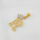 Pendant Crown Letter R 1.55 g / 1 in Two Yellow White Gold 18K