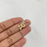 Pendant Crown Letter R 1.55 g / 1 in Two Yellow White Gold 18K
