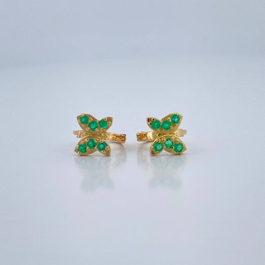Candongas Mariposa Esmeraldas 1.6gr / 1/2 in / Oro Amarillo 18K %