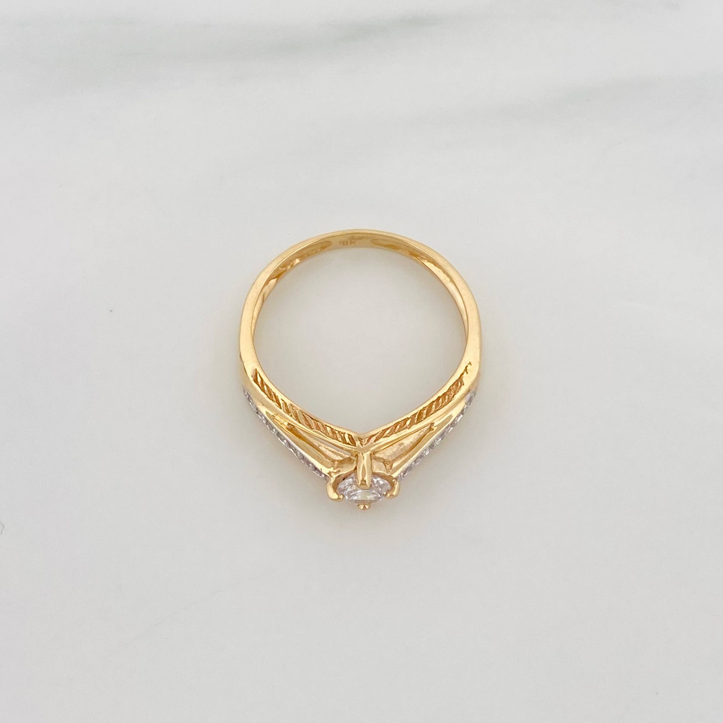 Solitaire Ring Bridge 2.35 g / T6 1/2 Two Yellow White Gold 18K