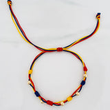 Tricolor Woven Bracelet 5 Plain Beads Yellow Gold 18K