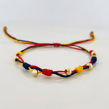 Tricolor Woven Bracelet 5 Plain Beads Yellow Gold 18K