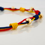 Tricolor Woven Bracelet 5 Plain Beads Yellow Gold 18K