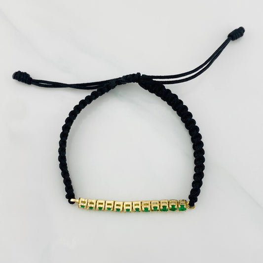 Pulsera Tejida Negro Tennis Oro Amarillo 18K