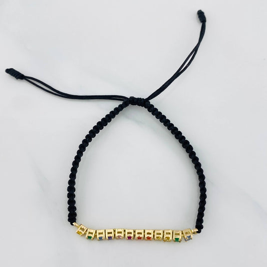 Pulsera Tejida Negro Tennis Oro Amarillo 18K