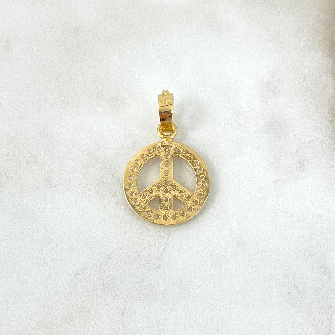 Pendant Peace Symbol 2.3gr / 2.5cm / White Zircons Yellow Gold