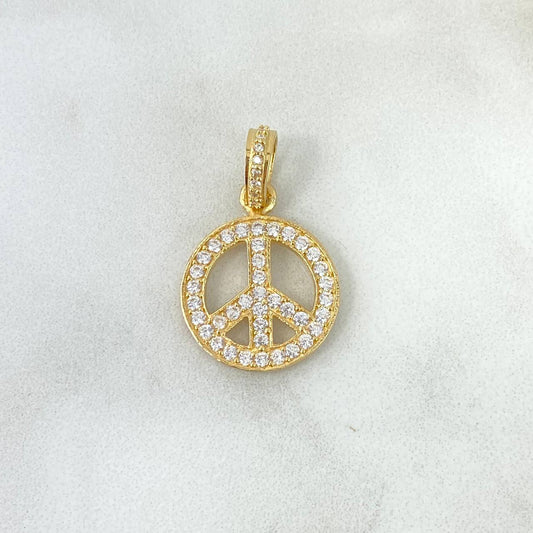Pendant Peace Symbol 2.3gr / 2.5cm / White Zircons Yellow Gold