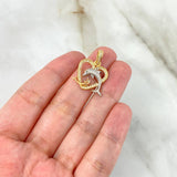 Pendant Heart Dolphin 2.3gr / 2.4cm / White Zircons Two Yellow White Gold ©