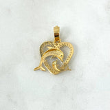 Pendant Heart Dolphin 2.3gr / 2.4cm / White Zircons Two Yellow White Gold ©