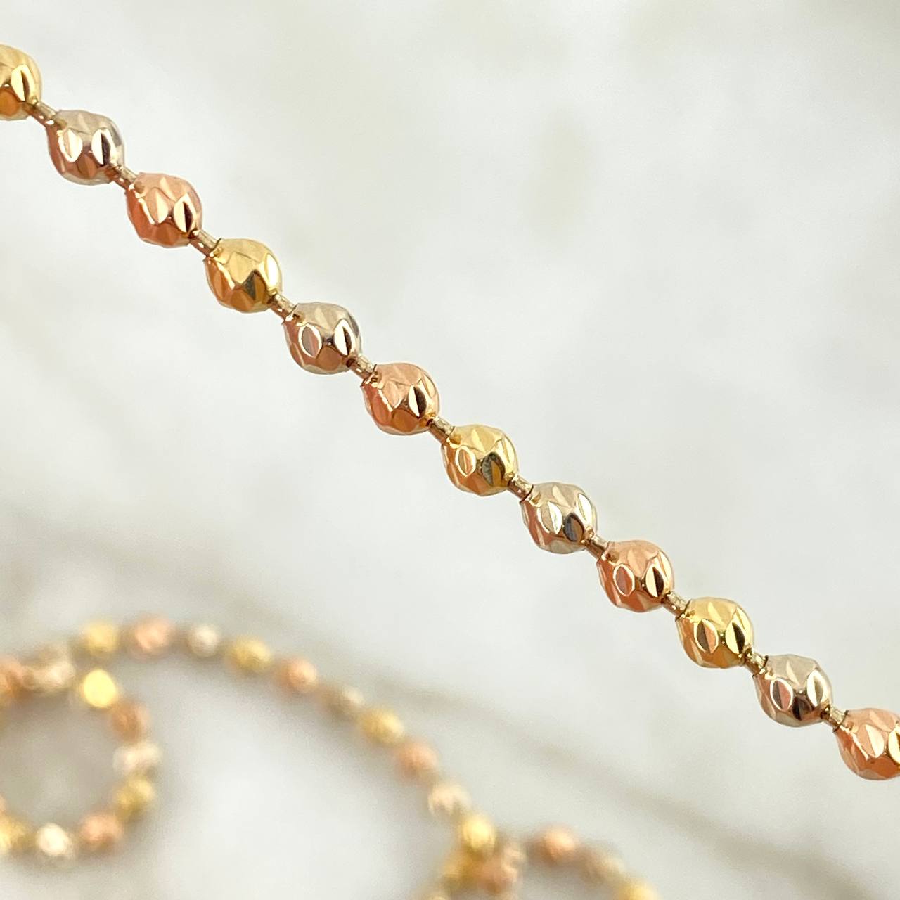 Military Chain 18.8gr / 60cm / 3mm Beads Diamond Cut Three 18K Golds ©