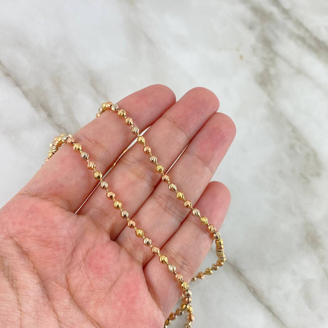 Military Chain 18.8gr / 60cm / 3mm Beads Diamond Cut Three 18K Golds ©