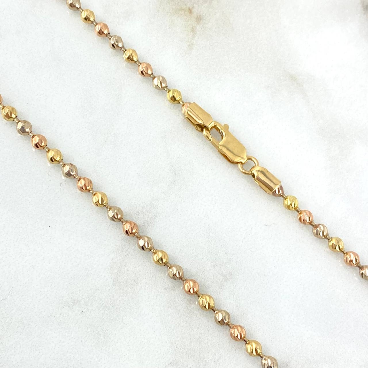 Military Chain 18.8gr / 60cm / 3mm Beads Diamond Cut Three 18K Golds ©