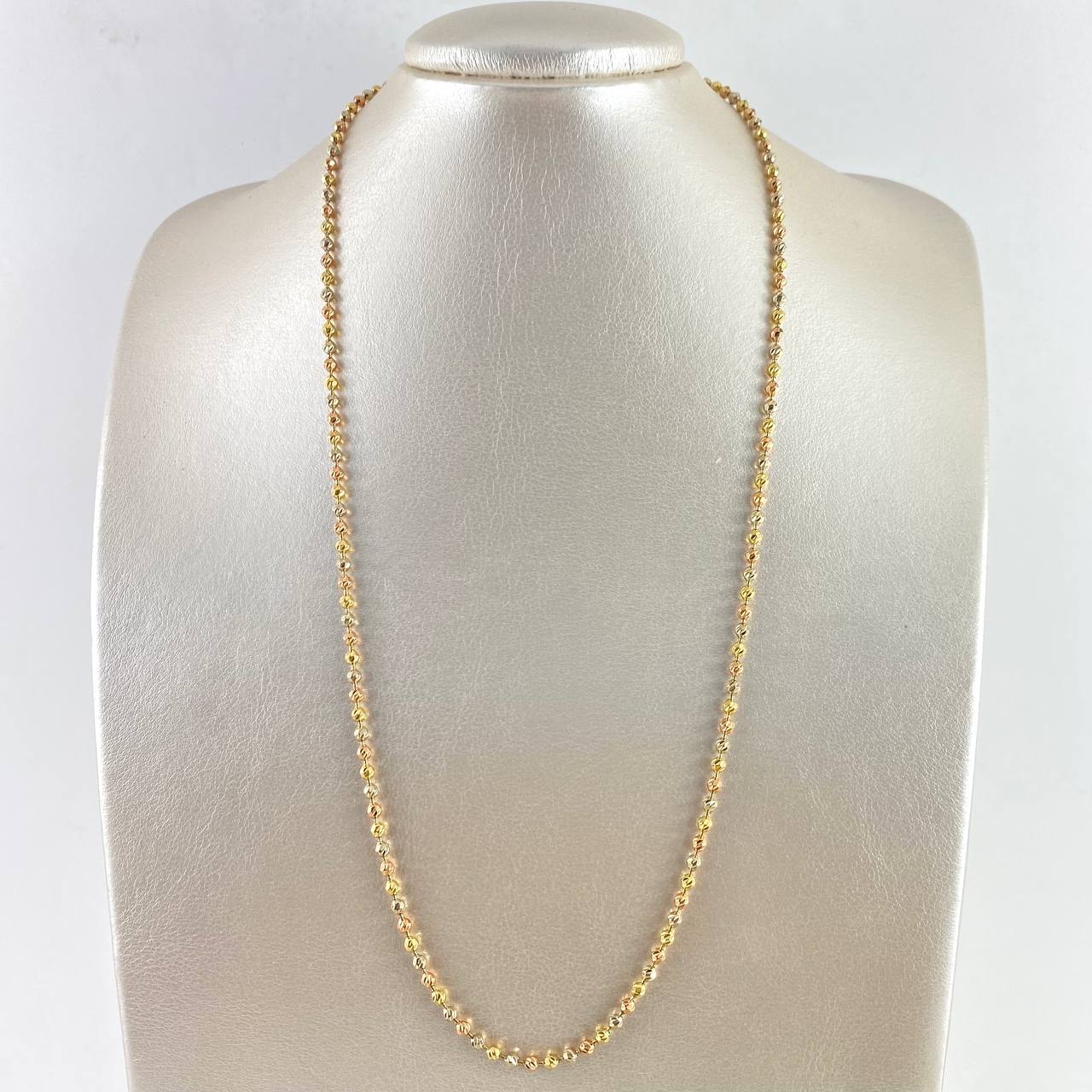 Military Chain 18.8gr / 60cm / 3mm Beads Diamond Cut Three 18K Golds ©