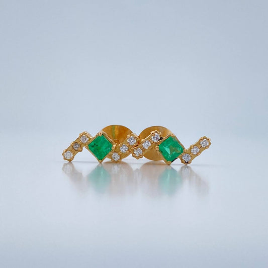 Topos Z Esmeraldas Diamantes 1.3gr / 6.18mm Oro Amarillo 18K %