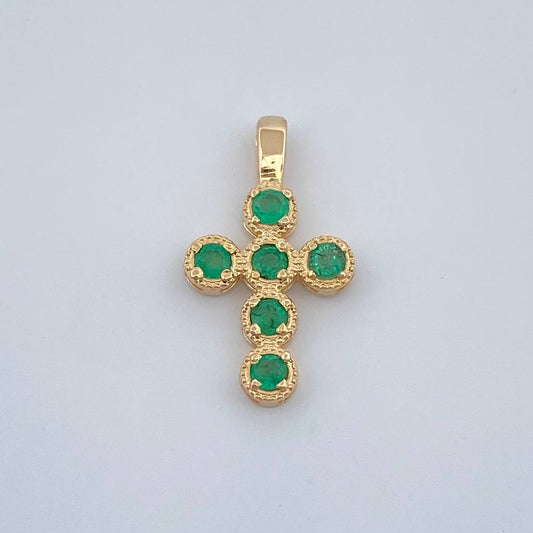 Dije Cruz Esferas Esmeraldas 0.6gr / 3/4 in / Oro Amarillo 18K %
