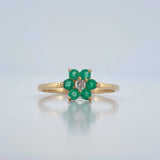 Anillo Flor Esmeraldas Diamante 1.55gr / T7 1/4 / Oro Amarillo 18K %