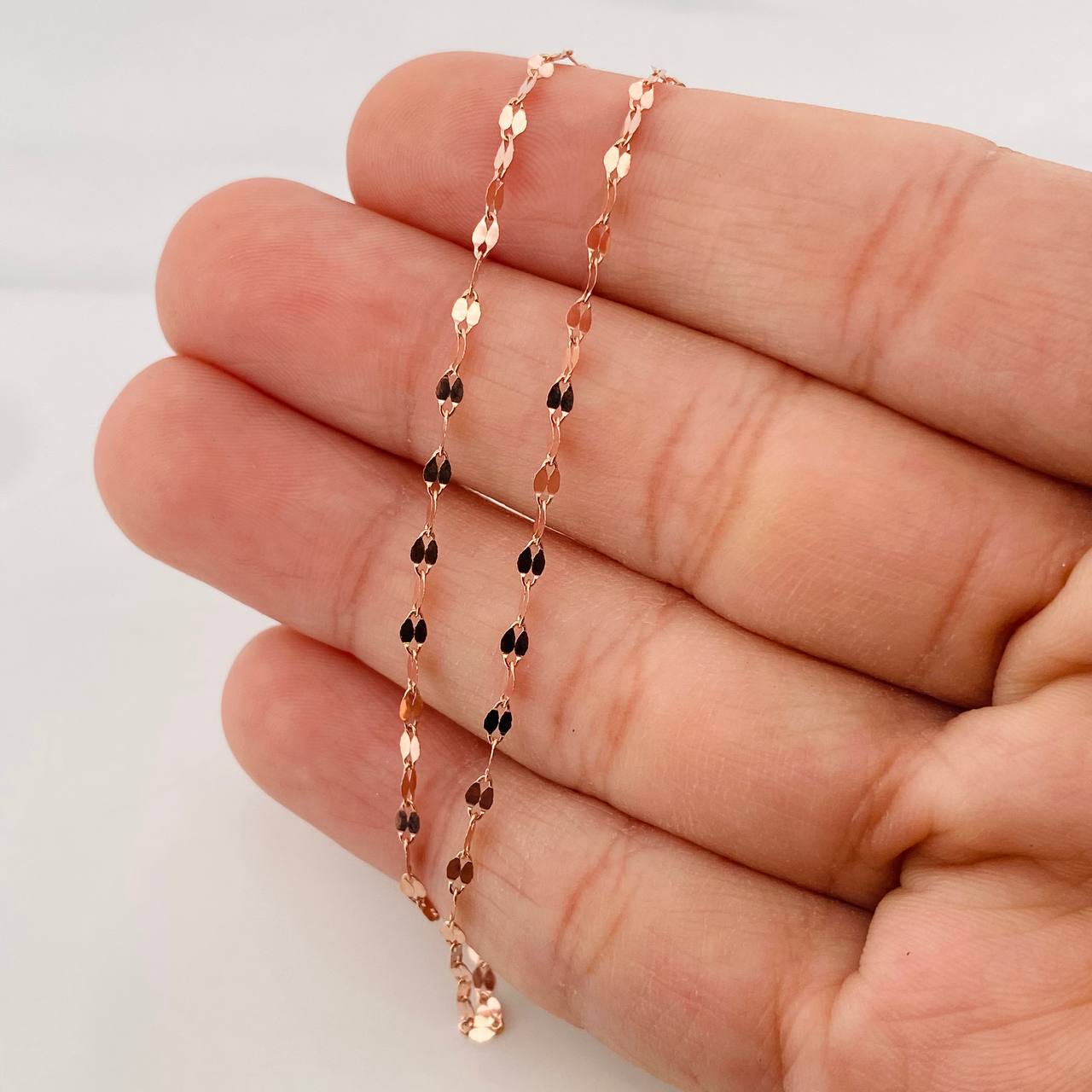 Cadena Flor Espejo 1g / 18 in / 1.8mm Oro Rosa 18K