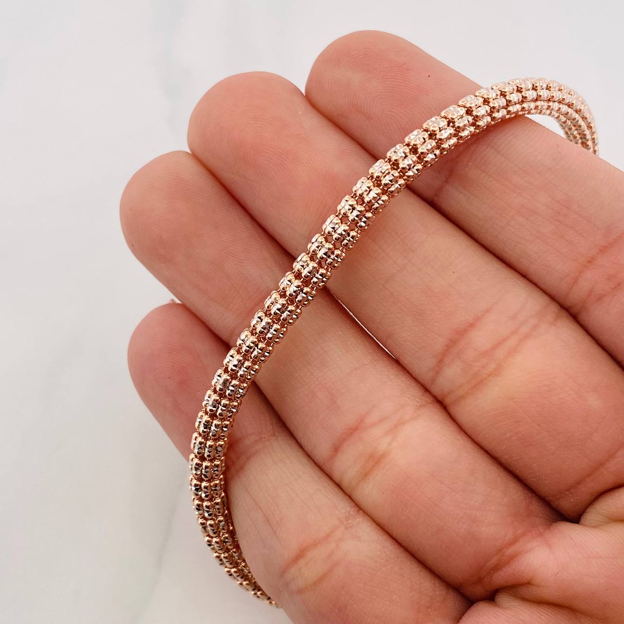 Pulso Ice 11.55g / 8 1/4 in / 4mm Dos Oros Blanco Rosa 18K