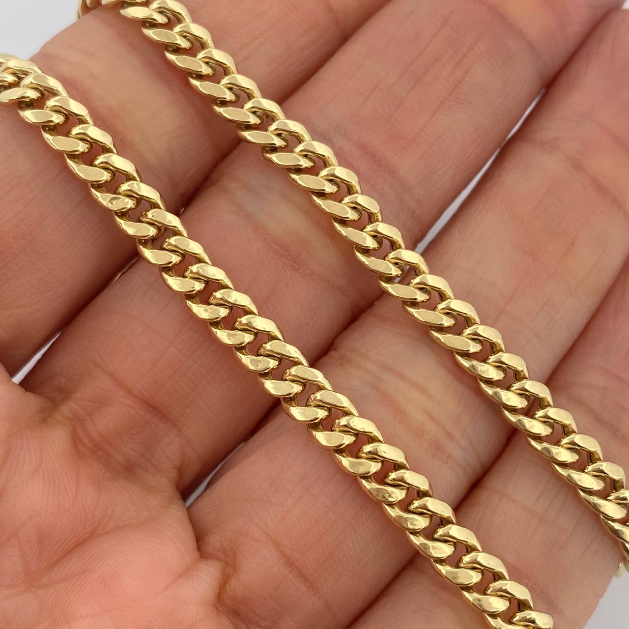Cadena Cubana 9.9gr / 24 1/4 in / 4.4mm Oro Amarillo +1 14K Italy &