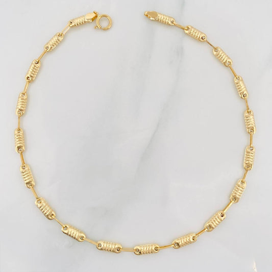 Pulso Rustico Cilindro Rayado 3g / 7 3/4 in / 3.1mm Oro Amarillo 18K