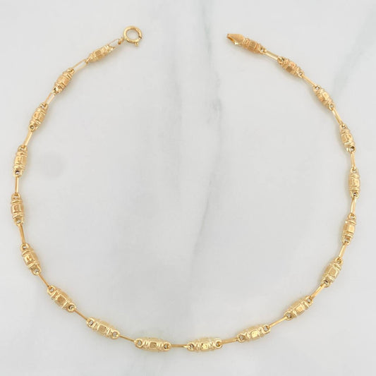 Rustic Barrel Anklet 3.5g / 10 1/4 in / 3mm 18K Yellow Gold