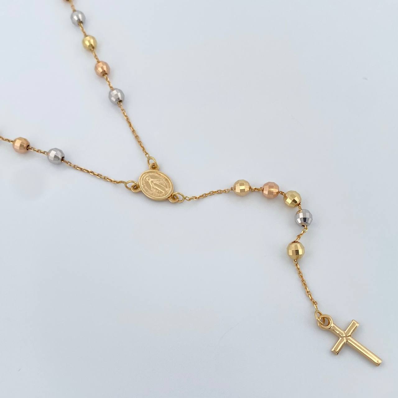 Rosario Virgen Milagrosa Cruz 11.45gr / 23 3/4 in / 4mm Tres Oros +4 18K %