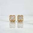 Stud Earrings Treból VCyA 2.6gr / 8mm White Pearl - Matte Yellow Gold Dotted Edge Special Pearl 18K