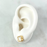 Stud Earrings Treból VCyA 2.6gr / 8mm White Pearl - Matte Yellow Gold Dotted Edge Special Pearl 18K