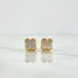 Topos Treból VCyA 1.35gr / 6.5mm Nacar Blanco - Borde Punteado Mate Oro Amarillo Nac.Esp. 18K
