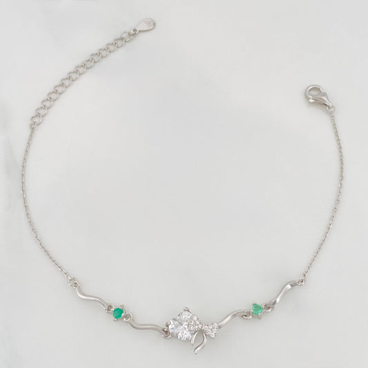 Pulso Corazon Moño Esmeraldas 2.9 g / 8 3/4 in / 1 mm Plata 925