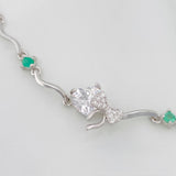 Bracelet Heart Bow Emerald 2.95 g / 8 3/4 in / 1 mm Rhodium-Plated Silver 925
