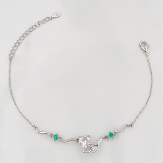 Pulso Corazon Moño Esmeralda 3 g / 8 3/4 in / 1 mm Plata Rodinada 925