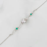 Pulso Corazon Moño Esmeralda 2.95 g / 8 3/4 in / 1 mm Plata Rodinada 925
