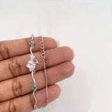 Pulso Corazon Moño Esmeralda 3 g / 8 3/4 in / 1 mm Plata Rodinada 925