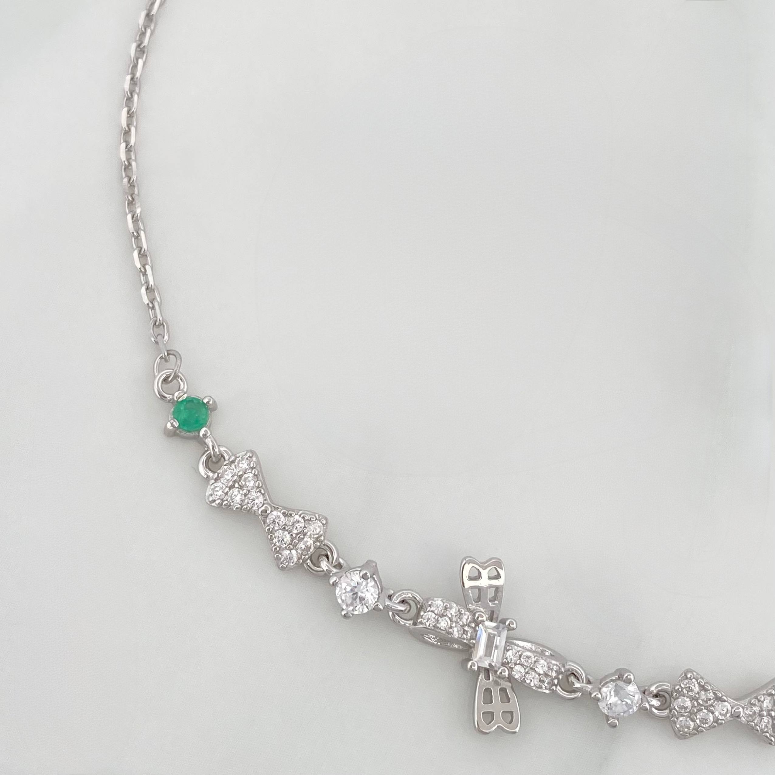Bracelet Bows Emerald 2.8 g / 8 3/4 in / 1 mm Rhodium-Plated Silver 925