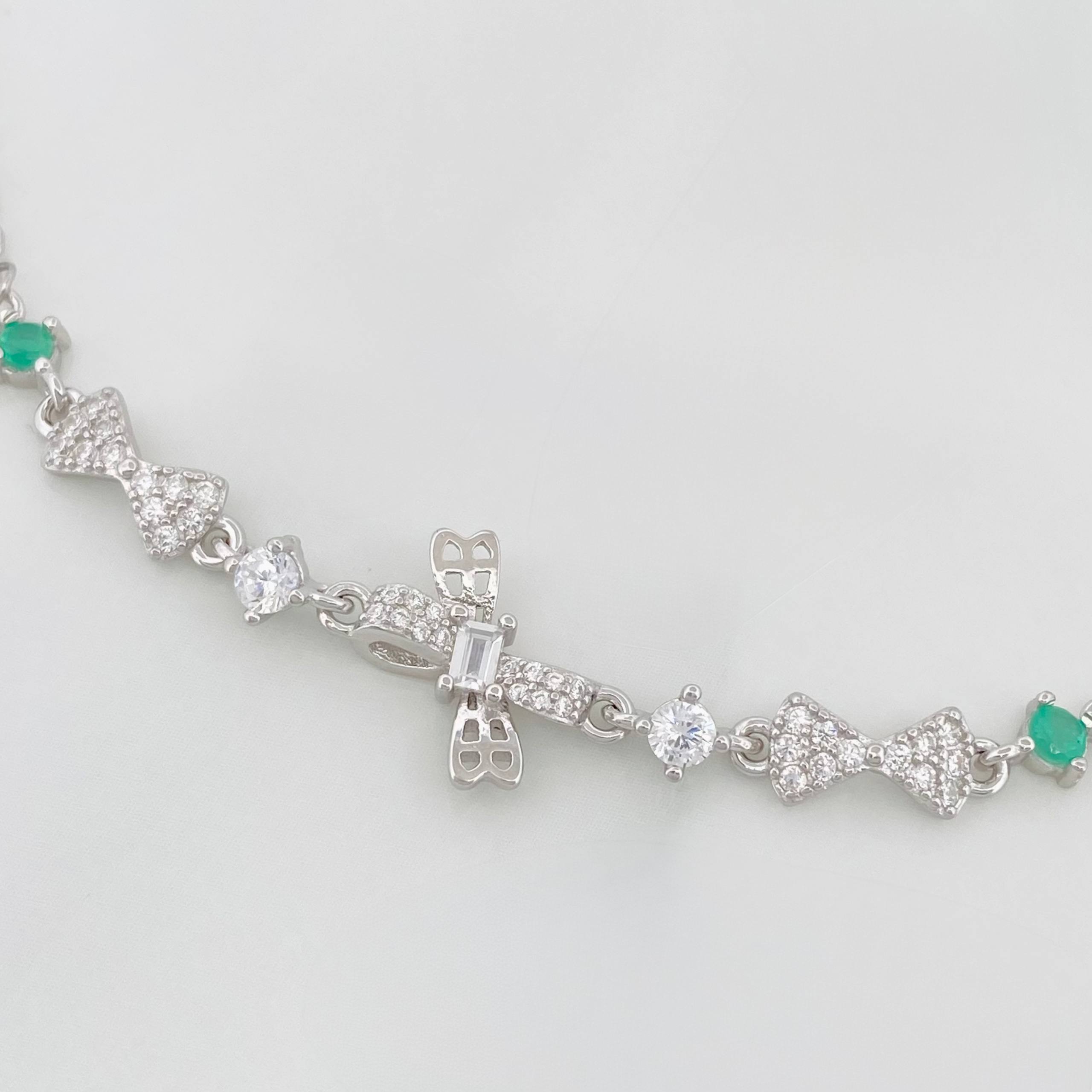 Bracelet Bows Emerald 2.8 g / 8 3/4 in / 1 mm Rhodium-Plated Silver 925