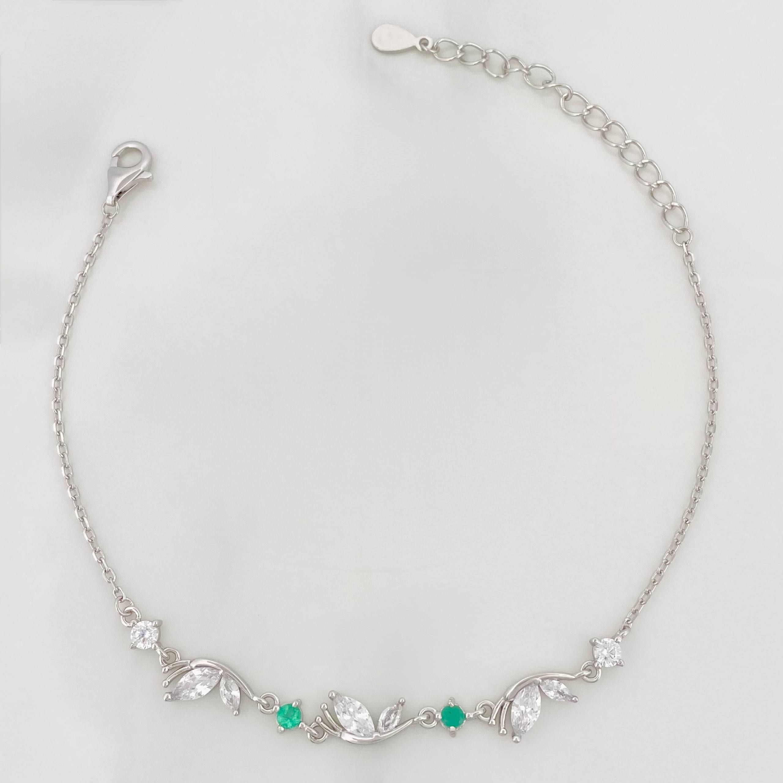 Pulso Mariposa Esmeralda 2.8 g / 8 3/4 in / 1 mm Plata Rodinada 925
