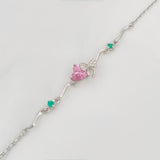 Pulso Corazon Moño Esmeralda 3.1 g / 8 3/4 in / 1 mm Plata Rodinada 925