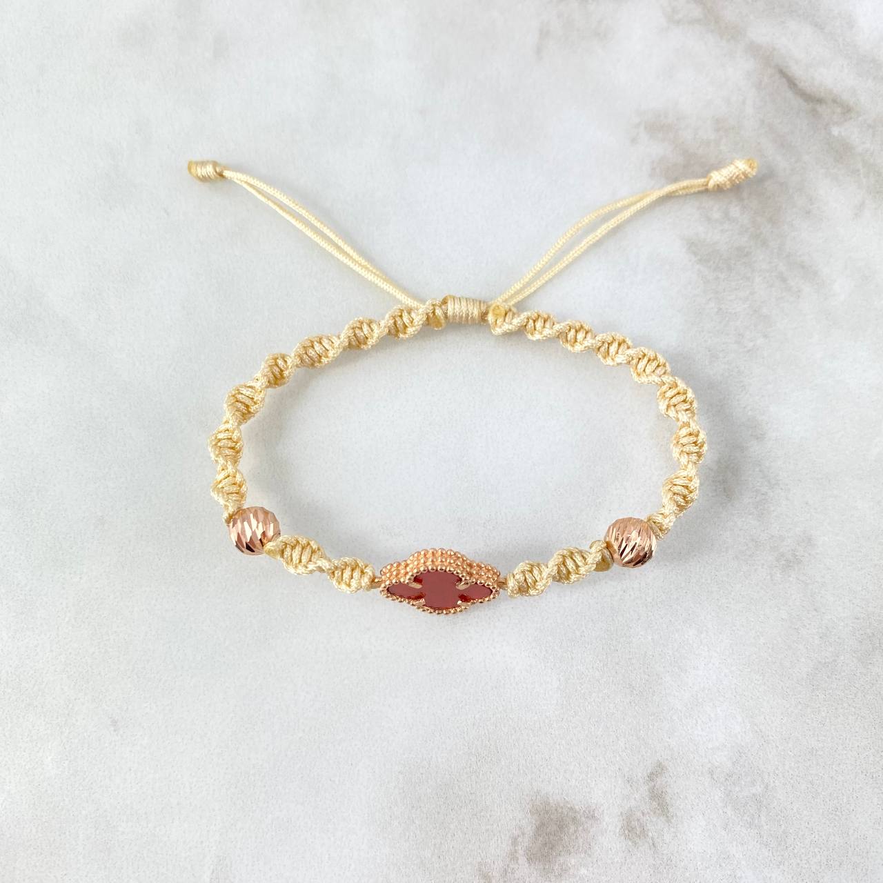 Beige Bracelet Clover VCyA Amber Red Spiral 1.9gr / 1.6cm / 6mm Beads Diamond Cut 2 pcs Rose Gold +4 *