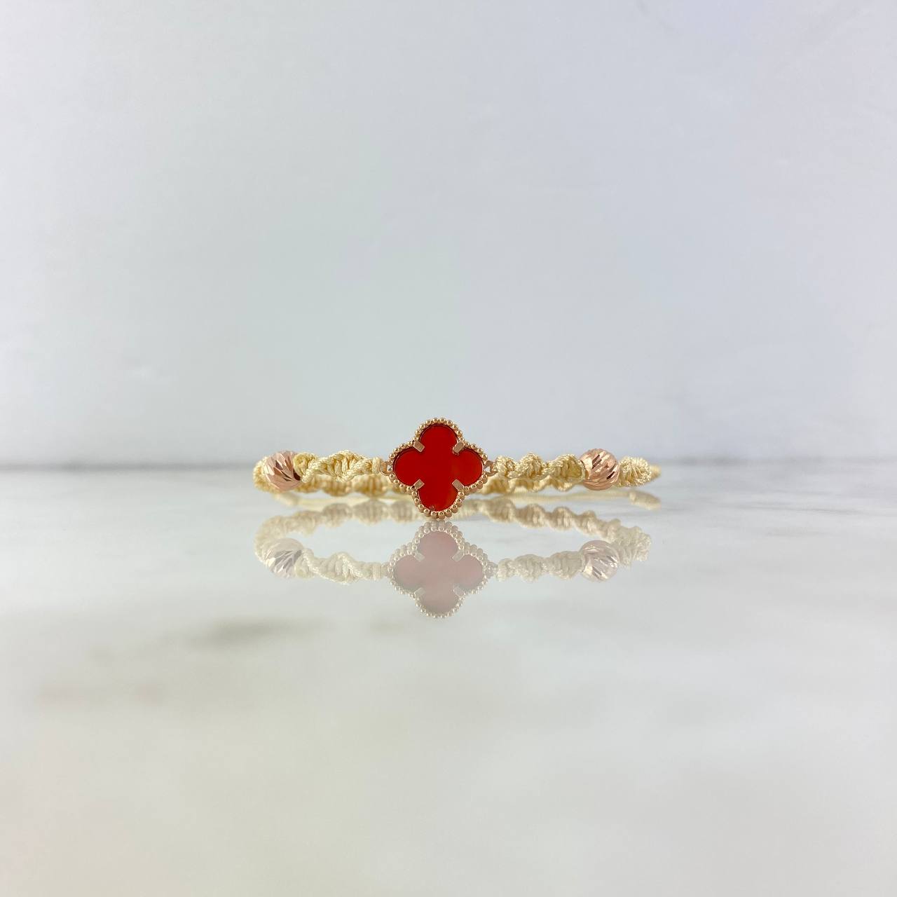 Beige Bracelet Clover VCyA Amber Red Spiral 1.9gr / 1.6cm / 6mm Beads Diamond Cut 2 pcs Rose Gold +4 *