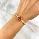 Beige Bracelet Clover VCyA Amber Red Spiral 1.9gr / 1.6cm / 6mm Beads Diamond Cut 2 pcs Rose Gold +4 *